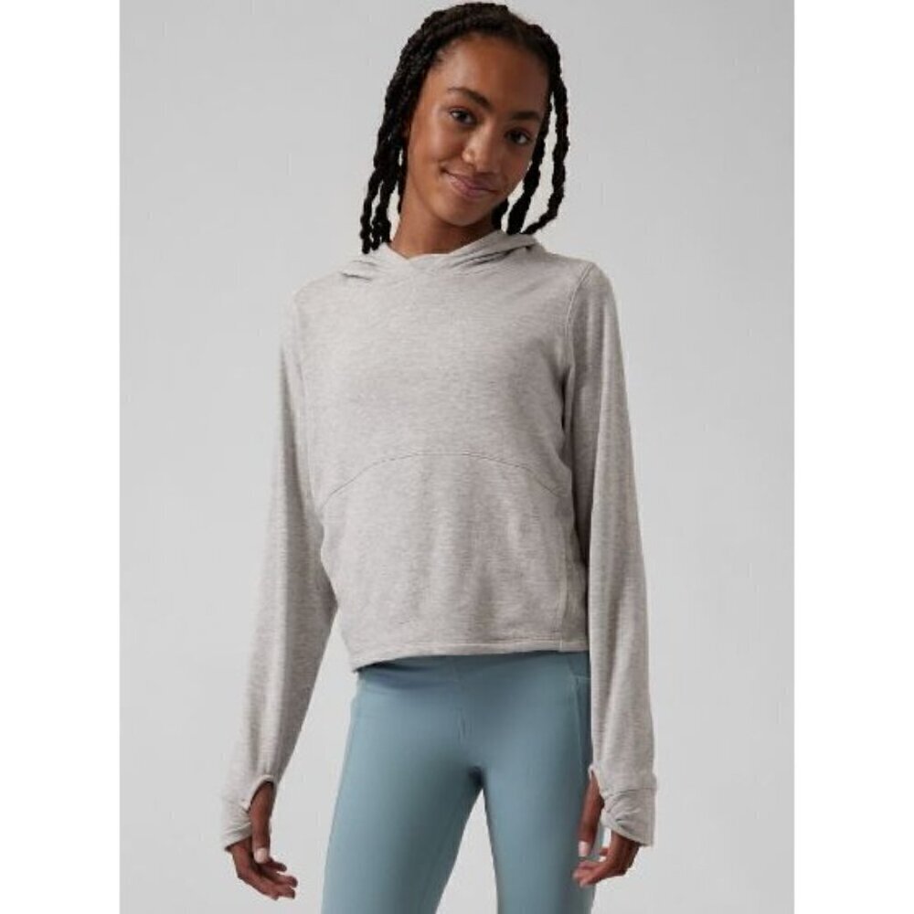 Athleta Girl Gray Bounce Around Crop Hoodie Sweatshirt M (8-10)‎